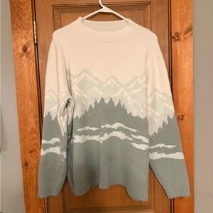 Scenic Mountain Pattern Sweater - Cream and Gray